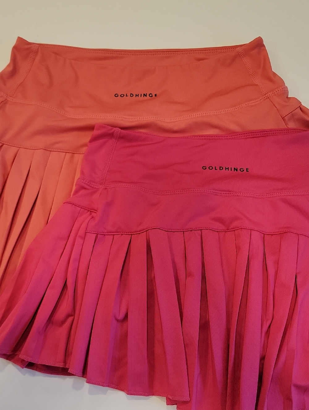 2X GOLDHINGE Pleated Tennis Skirt Pink & Coral Running Pickleball